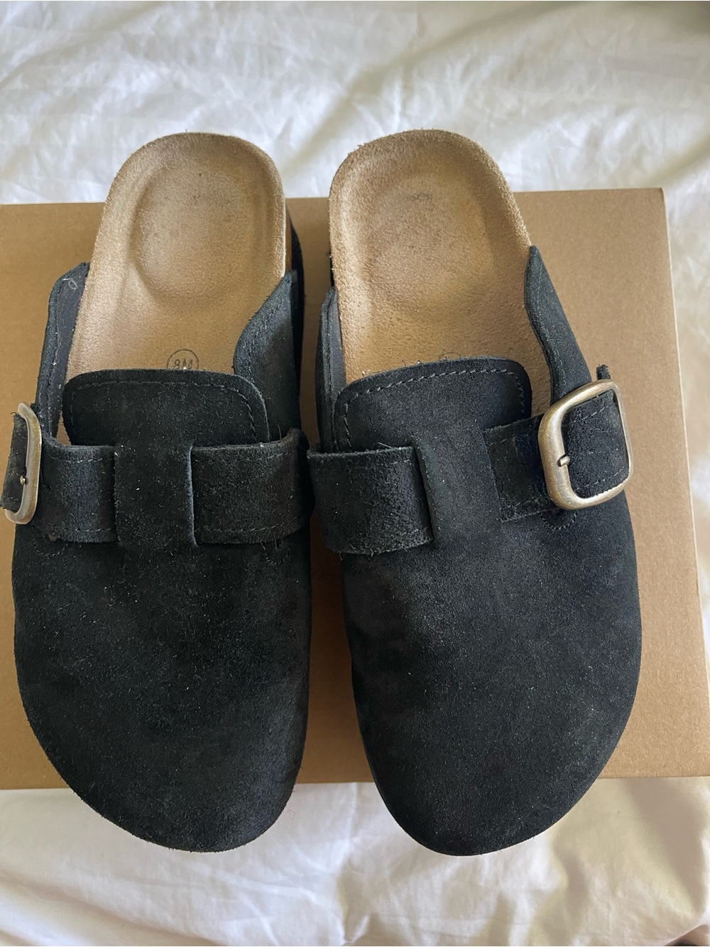 Black Suede Slip-On Mules with Buckle